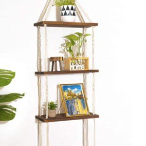 3 Tier Wood Shelving Macrame Hanging Boho Shelf Hi